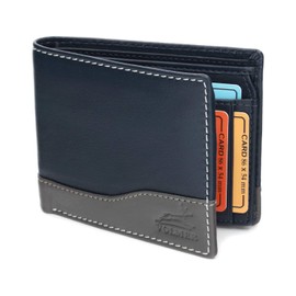 Fa.Volmer ® Manhattan Series #MW114 Genuine Leather Wallet Landscape Format with RFID Protection, Blue navy / grey, Modern