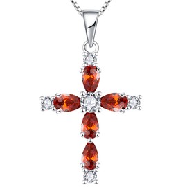 YL Cross Necklace 925 Sterling Silver Gemstone Pendant Created Garnet Religious Jewelry for Women