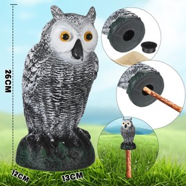 Qualirey 5 Pcs Fake Rubber Snake and Owl Set Includes 4 Pcs 29'' Lifelike Toy Snakes 1 Pack 10'' Fake Owl Decoys to Keep Birds Away Nature Enemy Horned Pest Repellent for Outdoor Garden Yard