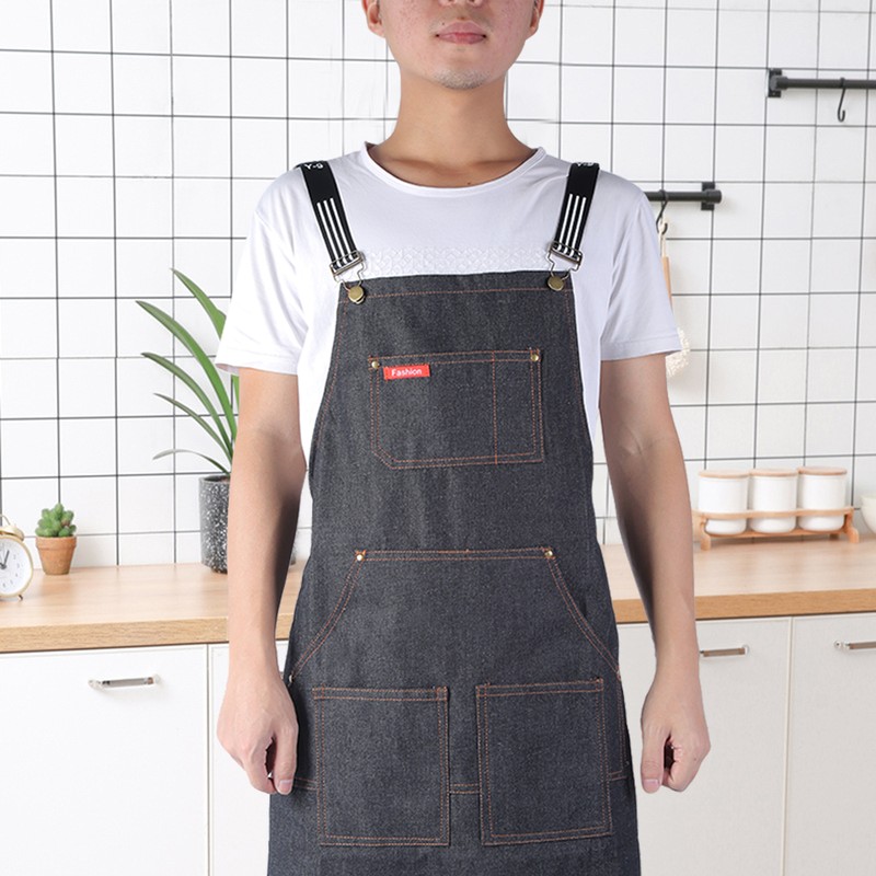 Unisex Waterproof Black Denim Hair Cutting Barber Salon Coffee Waiter