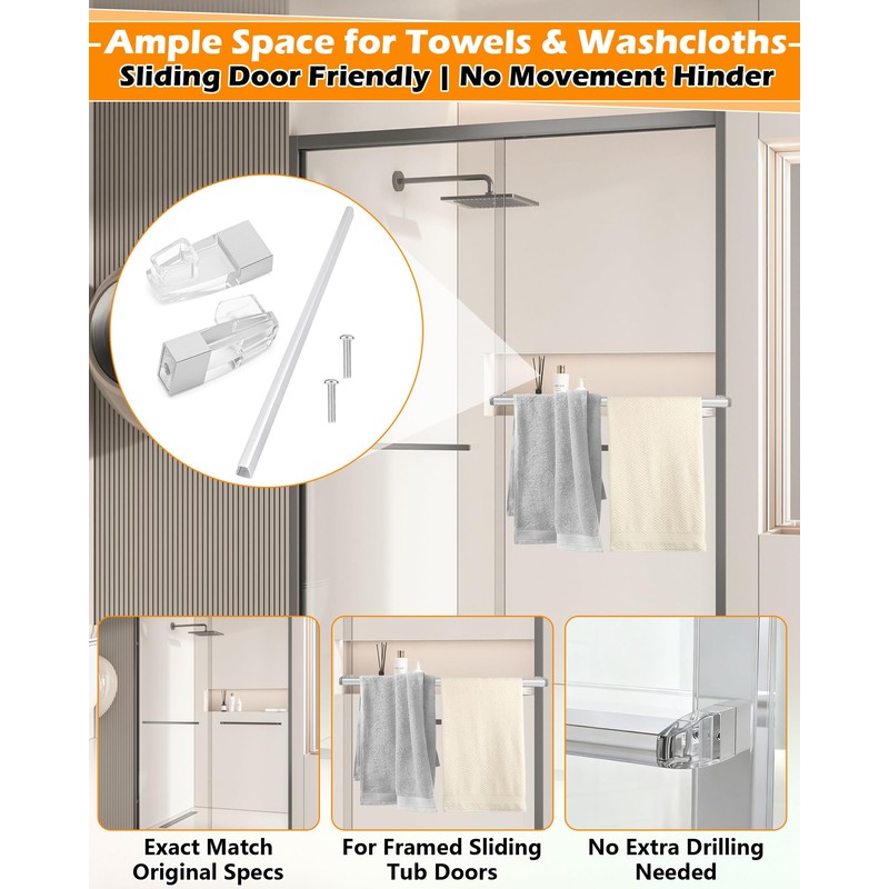 IWIWE 30" Long Chrome Framed Sliding Shower Door Towel Bar