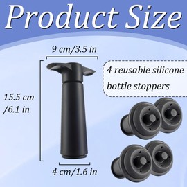 Wine Saver Vacuum Pump, 1 Pump 4 Stoppers, Wine Stopper & Preserver, Reusable Wine Stoppers Preserver to Keep Wine Fresh, Ideal Wine Accessories Gift, Kitchen Office Home Party (Black)