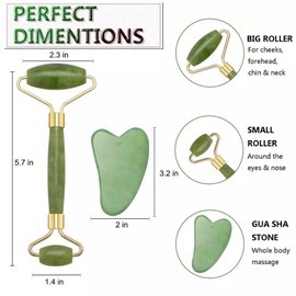 Baysic Babe Jade Stone Face Roller and Gua Sha Set Facial Treatment Skin Care Regimen Tool