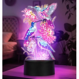 ALKALO Diamond Painting Night Light, Diamond Painting Kits for Adults Desktop Ornaments for Table Tabletop Decor Diamond Art Accessories for Adult Beginner Touch Lamp for Bedrooms Living Room- Bird