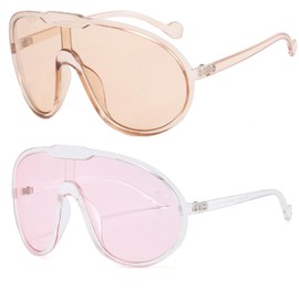 Dollger Oversized One Piece Sunglasses For Women Fashion Men Wrap Around UV400 Shield Goggles 2 Packs