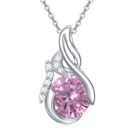 BETHZA October Birthstone Necklace for Women Sterling Silver Pink Tourmaline Necklace Mom Round Pink Birthstone Pendant Necklace October Birthstone Gifts Jewelry for Mother's Day Christmas Birthday