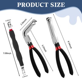 8" 60-Degree Electrical Disconnect Pliers Set, 3-Piece Angled Push Tab Removal Tool for Automotive Connectors, Sensors & Wiring Harness Clips
