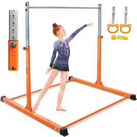 DINOFITNESS Gymnastics Bar for Kids,11 Levels Adjustable Height Gymnastics Equipment for Home,Thickened Upright Tube Gymnastic Horizontal Bars,No Wobble Gymnastics bar for Kids Ages 3-16