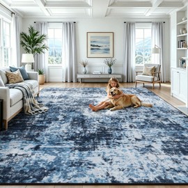 Lessymo Area Rug 9x12 Living Room, Washable Abstract Soft Carpet Navy Blue