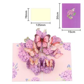 3D Pop Up Purple Butterfly Greeting Card with Envelope for Birthday Mother's Day Anniversary Valentines Day, Foldable Celebration Cards for Girlfriend Wife Mom