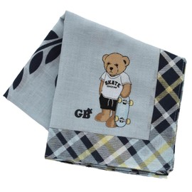 Great British Teddy Bear Print Handkerchief Teddy Bear (Blue) Women's Handkerchief, Handkerchief, Approx. 22.8 inches (58 cm), 001005-0001-02, blue