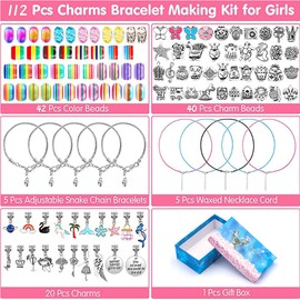 Kit para Hacer Pulseras para Niñas, 112 Piezas Kit Fabricación Puleseras Abalorios y Collasres, Cuentas Hacer Pulseras DIY Set Niñas Caja, Juegos Manualidades Regalos Niña 5-12 Años
