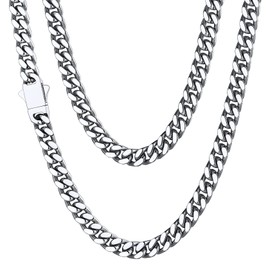 ChainsHouse Men's Women's Cuban Chain Stainless Steel Curb Chain 5 mm/7 mm/9 mm/12 mm Wide Selectable Chain without Pendant Chain Jewellery Chain Length 46 cm/51 cm/56 cm/61 cm/66/71 cm/76 cm, Metal,