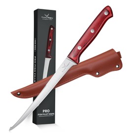 TAN REN Fillet Knife for Fish, 7inch Flexible Fishing Fillet Knife with Sheath, Razor Sharp Boning Knife for Meat Cutting, Full Tang Ergonomic Fish Knife for Filleting, Deboning, Father's Day Gift