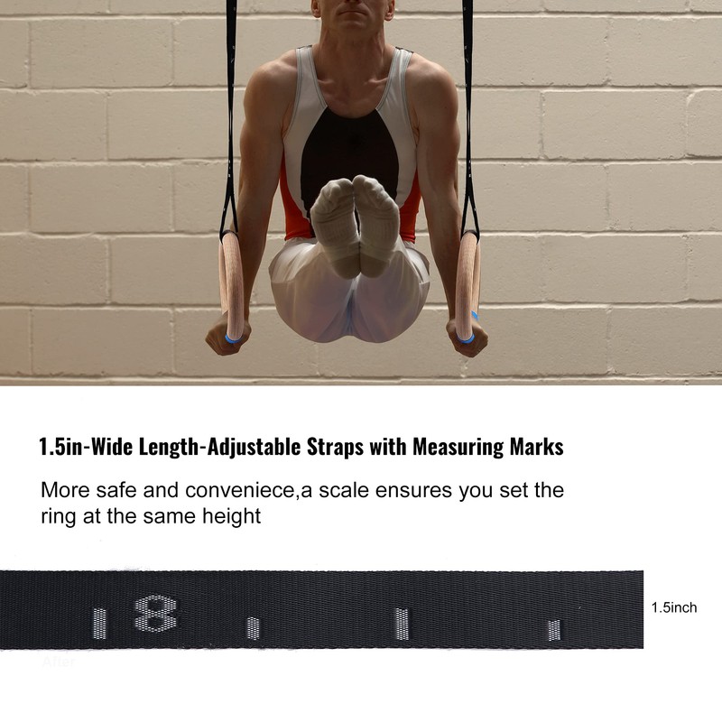 YOELVN Wooden Gymnastic Rings with Adjustable Number Suspension Trainer Straps