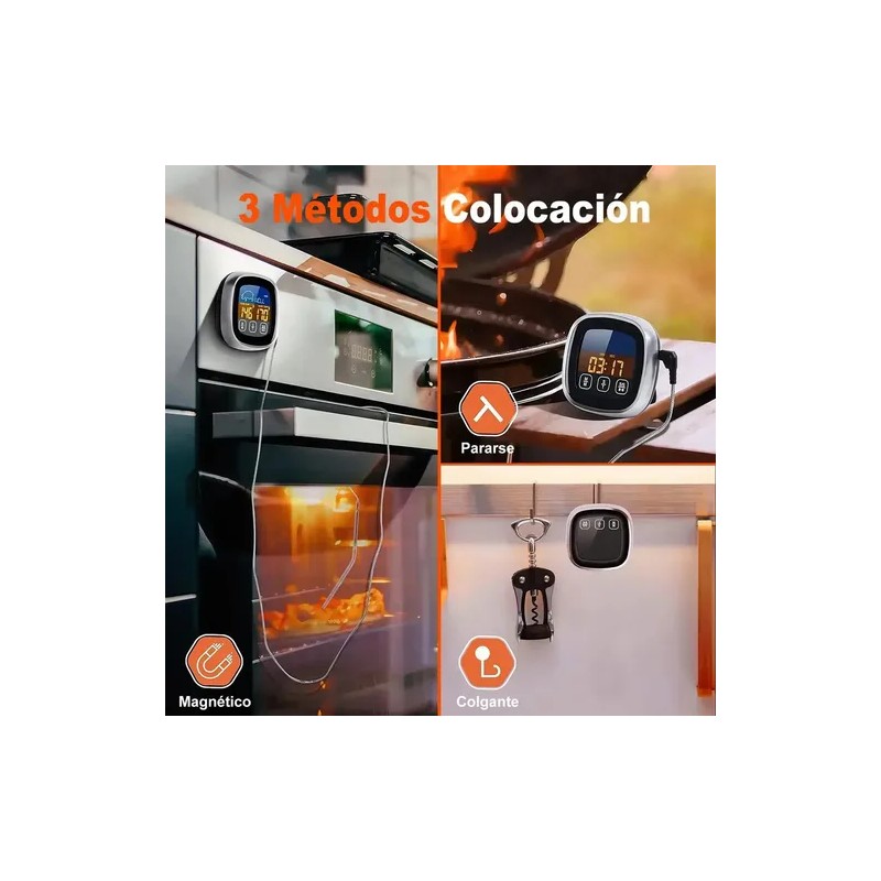 Termómetro Digital Cocina Para Carne, Doble Sonda Para Horno Plateado