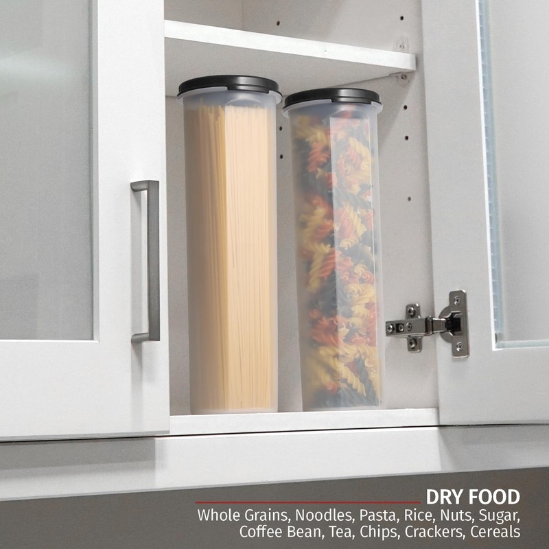 Tall Clear Spaghetti Pasta Container Storage With Lid.Multi-Purpose Kitchen Pantry