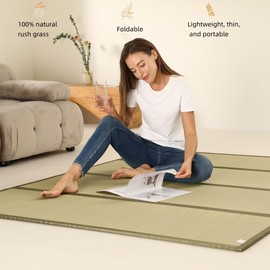 MustMat Tatami Mat Rush Grass Tatami Mattress Japanese Traditional Foldable (queen-61 x78)
