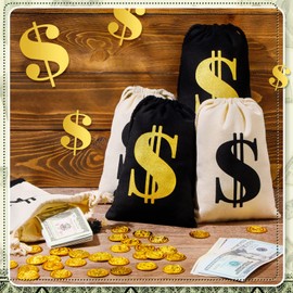 Shihanee 24 Pcs 9 x 6.3 Inches Canvas Money Bag with Drawstring Closure Costume Money Bag Pouch Dollar Sign Carrying Sack Prop for Toy Party favor Bank Robber Pirate Cowboy Cosplay Theme Party