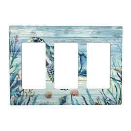 iyfcsl Rustic Sea Turtle Triple Rocker 3 Gang Light Switch Cover Country Wall Plate Standard Size Farmhouse Vintage Electrical Decorative Faceplate Switchplate for Bathroom Bedroom Kitchen