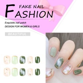 AKOFIC Pack of 24 Press on Nails Short, French Artificial Nails, Glue-On Nails with Nail Glue, Square White Nude Acrylic Fake Nails for Women and Girls