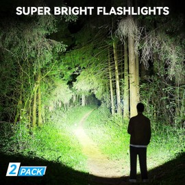 Huccbs 2 Pack Rechargeable Flashlights High Lumens, Super Bright Flash Light, 5 Modes Zoomable Linternas with LCD Digital Display, Powerful Handheld LED Flashlights for Emergencies Camping