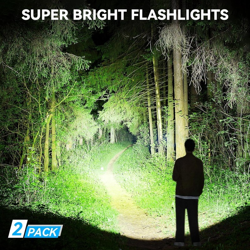 Huccbs 2 Pack Rechargeable Flashlights High Lumens, Super Bright Flash