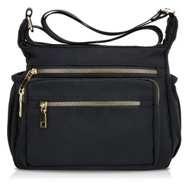 dobsechs Women's Cross-body Bags Casual Multi Pocket Nylon Waterproof Shoulder Messenger Bags for Ladies black