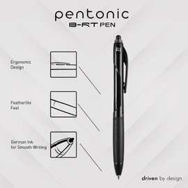 Pentonic BR-T Retractable Ballpoint Pens, 18 Count, Black Ink, 0.7 mm Fine Point, Smooth Writing For Journaling, Office & School (PEN12124)