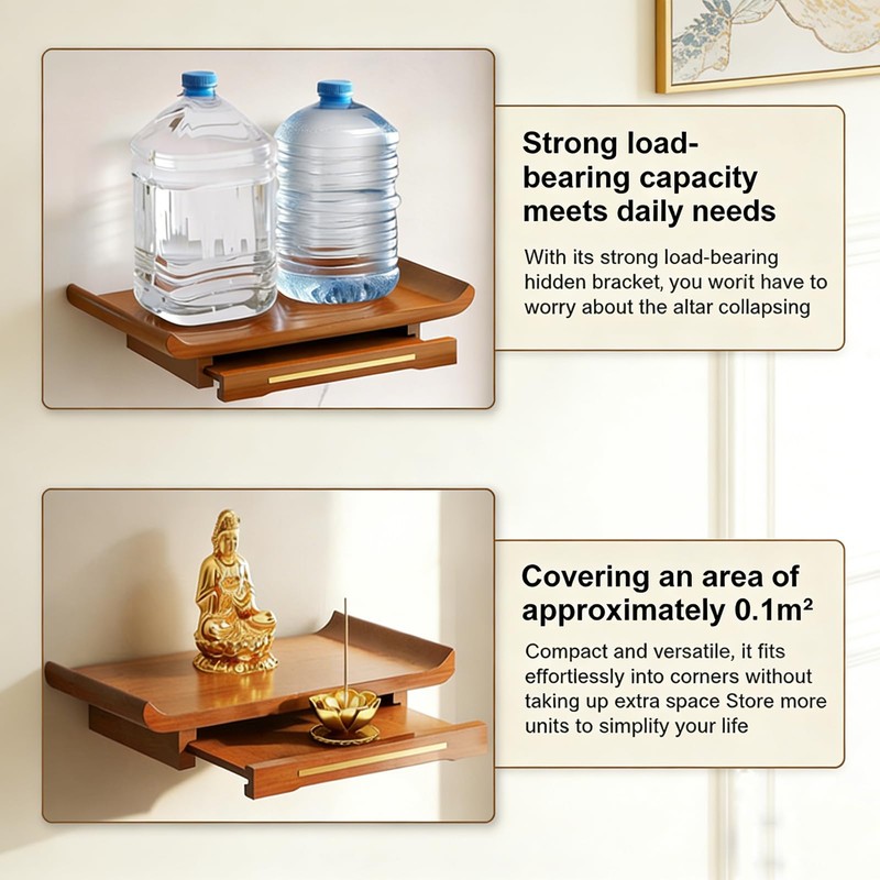 ZICHOUYING Buddha Shelf Wall Camphor Wood, Altar Shelf with Telescopic