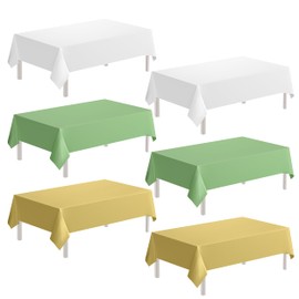 Joycloth - 6 manteles desechables de plástico, 137 x 274 cm, color oro blanco, verde salvia, impermeables, desechables rectangulares para baby shower, boda, cumpleaños, decoración de fiestas temáticas