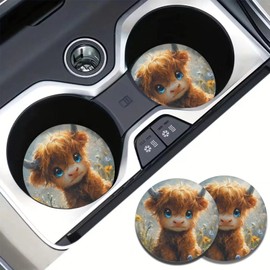 XYZCANDO Yak 2PCS Car Cup Coaster 2.8 Inch Auto Car Cup Holder Insert Coasters Anti-Slip Drink Car Cup Mat, Universal Vehicle Interior Accessories for Women Gift for Holiday