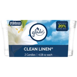 Glade 1-Wick Scented Candle Jar, Clean Linen, Air Freshener Infused with Essential Oils, 4.08 Oz, 2 Count