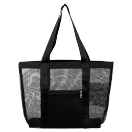 QUARKZMAN Mesh Strandtasche, 1 Stück 13" x 4" x 13", Aufgerüstete Strandtaschen, Wasserdichte Pooltasche für Strandurlaub und tägliche Reisen (Schwarz)