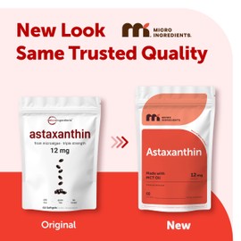 Micro Ingredients Astaxanthin 12mg with MCT Oil, 60 Softgels | Fresh Microalgae Source | Triple Strength, Easy to Swallow, Non-GMO, Gluten Free, Soy Free