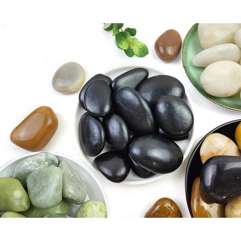 SHIZWU Polished Black River Rocks - 2-3 inch 40LB High