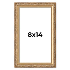 Poster Palooza 8x14 Traditional Antique Gold Complete Wood Picture Frame with UV Acrylic Plexiglass, Foam Board Backing & Hardware Included