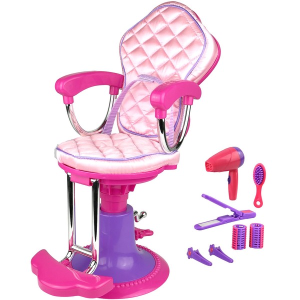 CLICK N' PLAY Pretend Play Hair Salon Toy for Girls, Doll Salon with 8 Accessories - Includes Chair, Brush, 2 Hair Clips, 2 Curlers, Kids Beauty Salon Playset with Chair, Gift Ages 3+, Pink & Purple