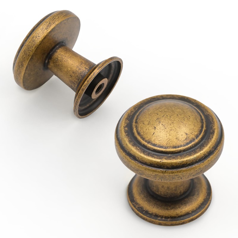 Amerdeco 10 Pack Antique Brass Cabinet Knobs Single Hole Cabinet