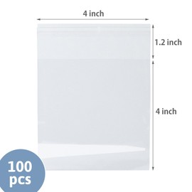 Cellophane Bags, 4x4 inches Cookie Bags, 100Pcs, Sealable Treat bags with Self-adhesive for Cookie Packaging or as Individual Candy Wrappers for Gift Giving (Clear, 4x4 inch)
