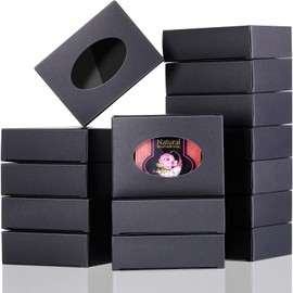 Spakon Modern Kraft Black Soap Boxes, 60 Pack, 3.8 x 2.8 x 1.2 Inch, Oval Window, Collapsible, Accessory for Soap, Candy, Cookies, Wedding, Birthday(Black)