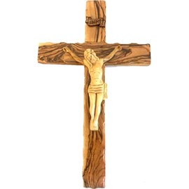 Holy Land Market Olive Wood Cross with Crucifix - Bethlehem Olive Wood, 12 in/30 cm, Wall Mount, Religious Décor