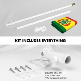 UD_G128 Combo Pack: 6 Ft Tangle Free Spinning Flagpole (White) & Bolivia Flag 3x5 Ft Printed 150D Polyester, Brass Grommets (Fla