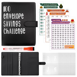 Fettwal 100 Envelope Saving Challenge Savings Book for Money Challenge, A5 Money Saving Challengers Money Saving Folder with 3 Memory Cards & Watercolour Pen, Savings Book for Household Money Saving