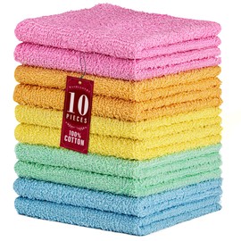 DecorRack DecorRack 10 Pack 100% Cotton Wash Cloth, Luxurious Soft, 12 x 12 inch Ultra Absorbent, Machine Washable Washcloths, Assorted Colors (10 Pack)