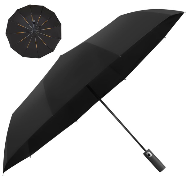 Travel Umbrellas for Rain, 12 Ribs Windproof Large Umbrella, Compact
