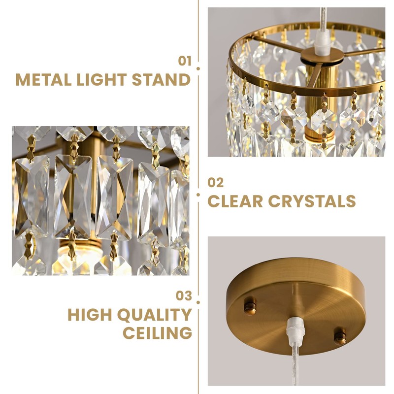 KJLARS Modern Crystal Pendant Light for Kitchen Island Height Adjustable