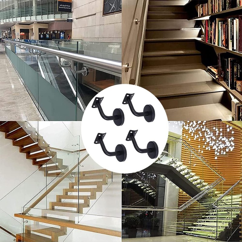 4 Pieces Handrail Brackets, Wall Mount Wooden Railing, Stair Railing