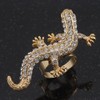 Avalaya Sculptured Crystal Gecko Ring/Gold Plated/Adjustable/Size 7/8/ 4.5cm Length