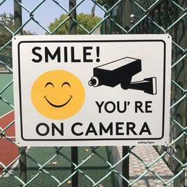 Joffreg Smile You're on Camera,Video Surveillance Sign,UV Protected,Fade Resistant,Indoor Or Outdoor Use,20 x 30 cm,Reflective Aluminum,2 Pack